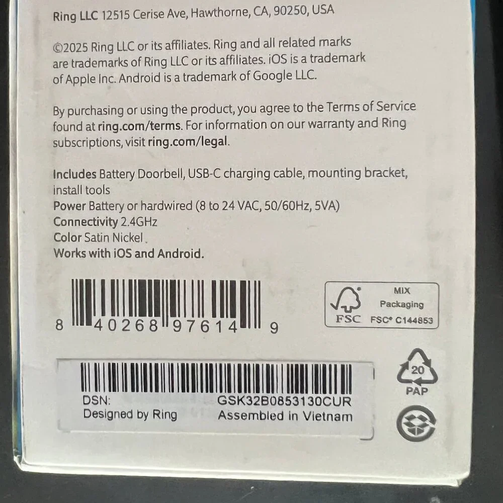 Ring Battery Doorbell HD Smart Wifi Video Doorbell